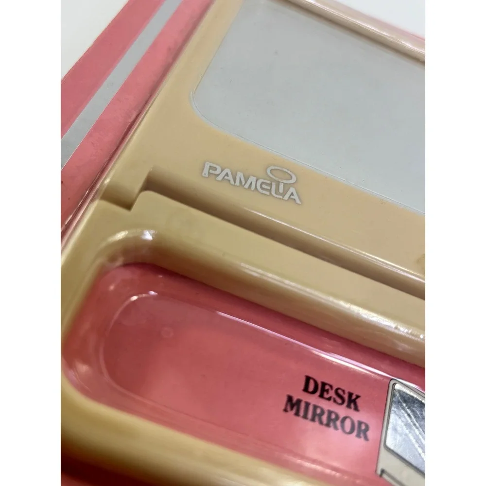 Vintage 1982 Pamela Creations Reflections Desk Mirror Beige Folding Travel #141